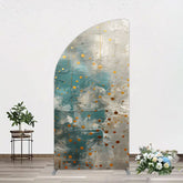 Lofaris Blue Gray Cement Wall Gold Dots Birthday Half Moon Arch Backdrop